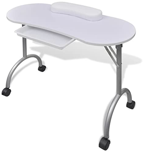 INLIFE Klappbarer Maniküre-Tisch mit Rollen Weiß,6.95kg,110124