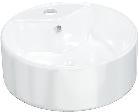 vidaXL Lavabo Redondo, Lavamanos para Encimera, Lavabo con Orificio de Desagüe, Lavabo para Baño Aseo Tocador, Cerámica Blanco 40x14,5 cm