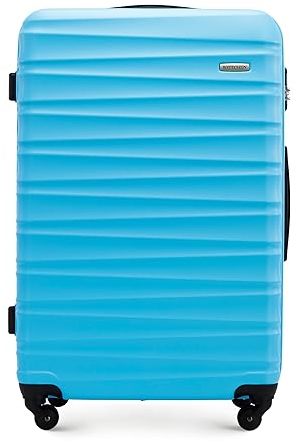 WITTCHEN Reisekoffer Groß Rollkoffer Trolley Großer Koffer Check-In Gepäck Hartschale aus ABS 4 Spinner-Rollen Zahlenschloss Groove Line Größe L blau Lufthansa/Eurowings/Ryanair
