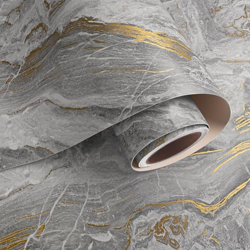 VaryPaper Marmor Tapete Selbstklebend Grau Gold Matt 40cmx200cm Marmor Folie Selbstklebend Klebefolie Marmoroptik Küchentapete Abwaschbar Tapete Badezimmer Wasserfest Folie Arbeitsplatte Küche Tisch