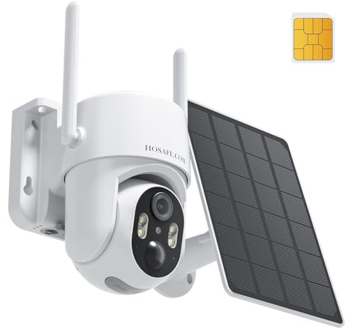 HOSAFE 4G LTE Überwachungskamera Aussen mit SIM Karte Kabellos Solar PTZ Überwachungskamera Ohne WLAN, 2K Farb-Nachtsicht 270°/90° Schwenkbar TF-Kartenslot PIR Erkennung 2-Wege-Audio IP66 Wasserdicht