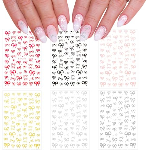 6 Hojas Pegatinas Uñas Lazos para Mujer, Autoadhesivas 3D Lazos Decoracion Uñas Lazo para Uñas para Diseño de Uñas Decoración Hogar Salón (6 Colores)