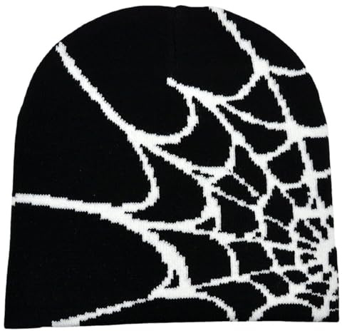 Cappello a Cuffia con Ragnatela - Berretto Lavorato a Maglia in Lana Y2k per Uomo - Invernale Caldo con Teschio Hip Hop alla Moda