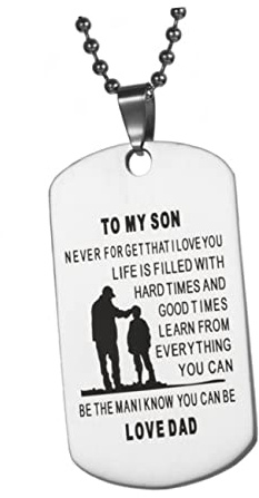 PACKOVE Collier Militaire à Pendentif Plaque D'identité en Acier Inoxydable pour Fils, Présent Papa, Style Dog Tag, Usage Quotidien, Finition Polie Lisse
