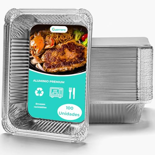 GUERRERO HIGIENE Bandejas de Aluminio Desechables con Tapa – Moldes para Repostería y Comida – Aptas para Horno y Microondas – Envases Ultra Resistentes para Barbacoa y Parrilla (5590)