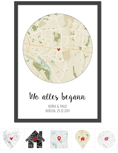 OWLBOOK® Personalisierte Hochzeitsgeschenke für Brautpaar | Geschenk Hochzeit Geschenke für Brautpaar | Personalisierte Geschenke zur Hochzeit | Wo alles begann Bild Poster | A4/A3 zzgl. Rahmen