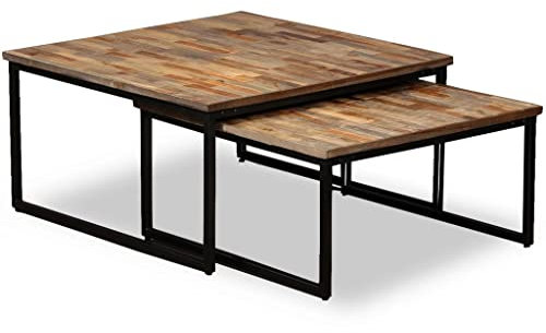 Chaduof Satztisch Couchtisch-Set 2-TLG. Recyceltes Teak Massiv, Living Room Table, Wohnzimmertisch, Beistelltisch, Side Table & End Table, Coffee Table