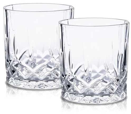 Raisaplin Whiskey Glasses Set of 2, 200ml/ 7oz Crystal Old Fashioned Heavy Freezable Rocks Barware Scotch Bourbon Whiskey Tumblers Snifter for Cocktail Drinks Rum Cognac Vodka Liquor Bar Gifts