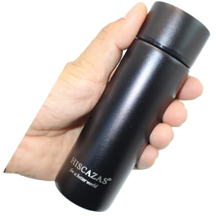 Mini Gourde Isotherme 150 ml – Bouteille Inox 316 Noir Mat, Double Paroi, Étanche & Antidérapante – Compacte pour Café, Bureau, Voyage (Noir)