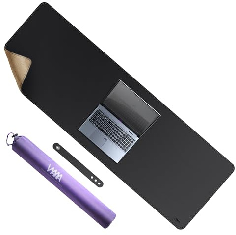 VYAAA Schreibtischunterlage Leder und Kork, 150 x 50cm Tischunterlage, Multifunktionales Laptop Mousepad, Schreibtischmatte für Büro und Zuhause（Schwarz）