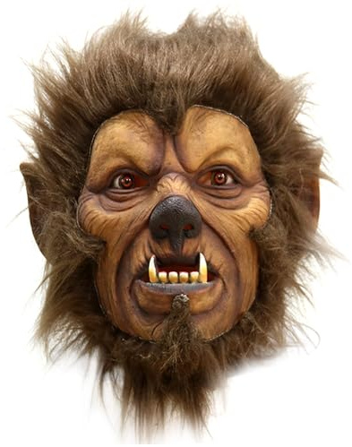 Grtheenumb Braune Werwolfmaske, Halloween Scary Werwolf Maske Pelzige Vollkopfmaske mit Haar -Latex -Tiermasken für Halloween Cosplay Party
