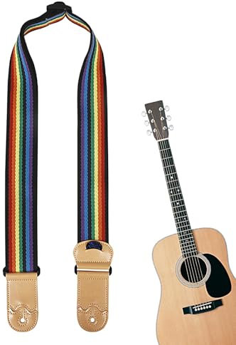 Wezalget Regenbogen-Gitarrengurt, gestreifter Gitarrengurt | Regenbogen breite Gitarrengurte | Atmungsaktiver, bequemer, breiter, bunter Gitarrengurt für Ukulele, Akustikgitarre
