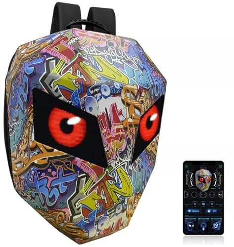 Bewinner LED Motorrad Rucksack Farbenfrohes Design – 3D Hartschalen Motorradrucksack mit Programmierbarem Vollfarbbildschirm, Wasserdichte Reithelmtasche für den Außenbereich