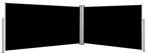TJROO Toldo de 160 x 600 cm, cortina lateral de doble toldo para balcón exterior, toldo retráctil, protección UV, biombo de jardín para terraza, negro, impermeable, poliéster