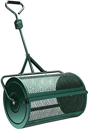 Esparcidor de musgo de turba, 60 cm, rodillo de malla de metal resistente para abono, tierra superior, tamiz de caminar y empujar para patio, césped y jardín