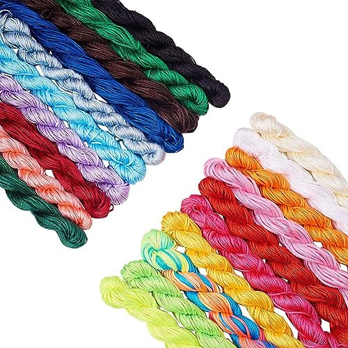 20 Stücke 1mm Nylonschnur für Armbänder, Geflochtene Nylonschnur, Chinesische Knotenschnur, Makramee Garn Nylonfaden, Seide Nylonschnur, 25M Seide Nylonschnur für Geflochtene Halskette, Armband