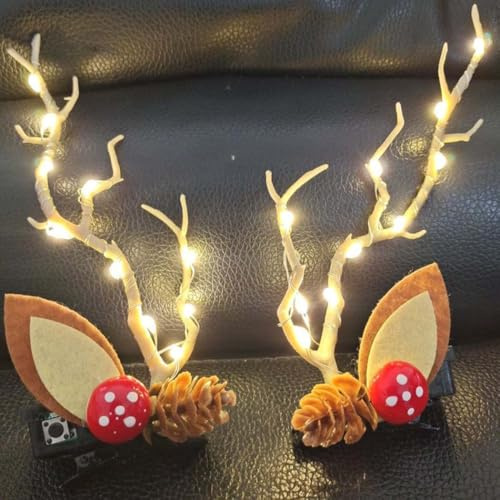 Weihnachts Haarspangen, 2 Stück LED Leuchtende Geweih Haarnadel, Weihnachten Geweih Haarnadel, Haarschmuck Weihnachten Kinder, Weihnachts Haarschmuck, Weihnachten Geschenke für Mädchen Frauen (B)