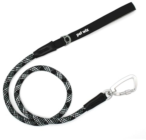 Laisse pour chien en corde avec mousqueton en aluminium sûr et léger | 1 m de long, poignée rembourrée confortable, design élégant noir et vert | parfaite pour les chiens jusqu'à 30 kg (noir)