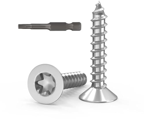 Dayalo 50 Stück Holzschrauben Torx M6x30 mm, Senkkopf, Edelstahl A2 V2A | Vollgewinde mit scharfer Spitze und passendem Bit; silber, für Möbelbau, Holzarbeiten und Reparaturen