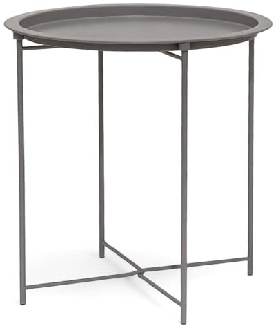 osoltus Beistelltisch Metall Premium | warm grau rund 47cm mit abnehmbarem Tablett und klappbarem Gestell - 20kg belastbar