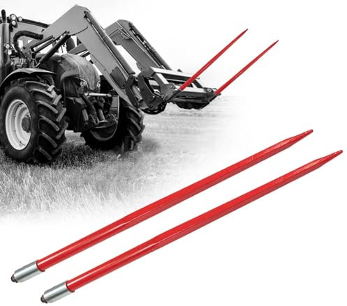 Mytee Products 2 Pack Hay Spear 43 Bale Spear 3000 lbs Capacity, Bale Spike Quick Attach Hay Bale Spears 7/8 Front Diameter, Red Powder Coated Bale Forks for Tractors, Loaders, Cranes, Telehandlers