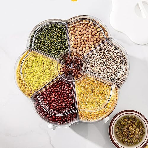 Contenedor de Granos de 6 Rejillas, Cilindro dosificador de Alimentos Giratorio de 360° con Tapa, Cubo para almacenar arroz, dispensador de Alimentos Secos, para Almacenamiento en la Cocina