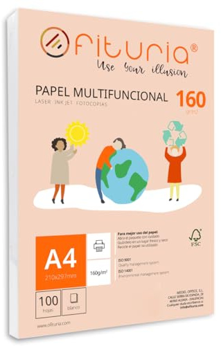 Packung mit 100 weißen DIN A4 Blättern, 160g Druckerpapier. Multifunktionales Kopierpapier für Schule und Büro. Ideal für Laserdrucker, Tintenstrahldrucker oder Kopierer – Ofituria