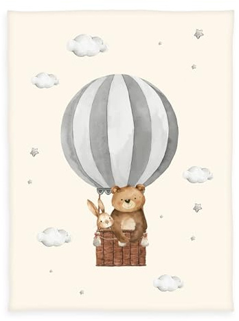 Herding babybest Ballonfahrt Microfaserflausch-Decke, Kuscheldecke, 75x100 cm, 100% Polyester, Beige