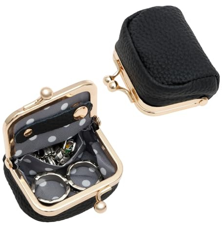Guniata 2 Stück Mini-Schmuckschatulle aus echtem Leder,Exquisites Mini Reise Schmuckkästchen Organizer mit Kussverschluss für Ringe,Tragbares Etui,für Ringe,Ohrringe,Halsketten(Schwarz)