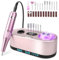 Professional Nail Drill 40000RPM,Electric Nail File for Acrylic and Gel Nails,Multi Functional Nail Drill Set with 6 Bits,Luminous Touch knob (Pink)