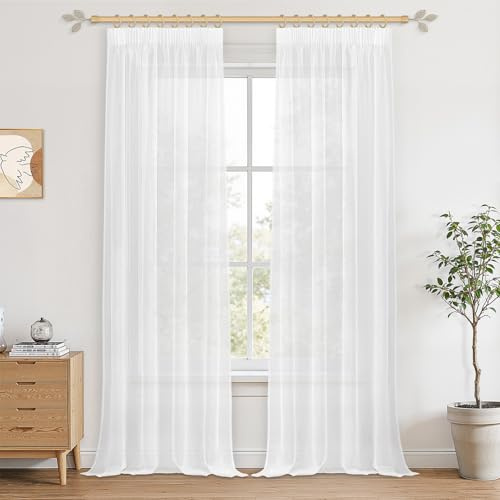 CUTEWIND Cortina Translúcida para Riel de Techo 140x260cm (AnxAl) 2 Piezas, Voile Blanco Bohemio, Ligero y Elegante para Sala, Dormitorio y Cocina