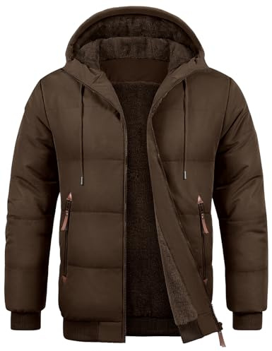 Voqeen Homme Manteau Hiver Chaud Veste Polaire Matelassé avec Poches Coupe-Vent Blouson à Capuche Zipper Winter Jacket