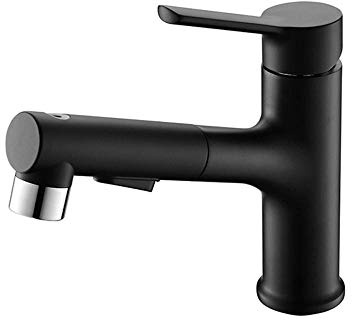 Rubinetto per lavabo da Bagno Nero con doccetta Estraibile, 3 modalità di Getto, Miscelatore monocomando, Ideale per Lavare i Capelli, Miscelatore da Cucina in Ottone Resistente
