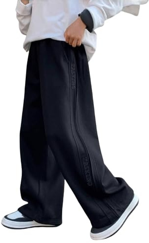 Pantalones para Niño Cintura Elástica Cinturón Elástico Pantalones Deportivos Color Sólido Invierno Pantalones Chándal con Bolsillo Baggy Fit Streetwear Primavera Slim Casual 5-16 Años, Negro , 11