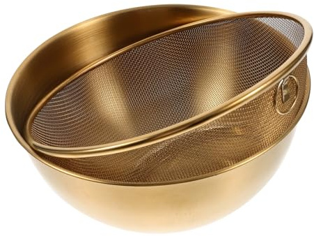 Hohopeti Stainless Steel Colander Strainer Set 2pcs 22cm Rice Washing Bowl with Draining Base and Convenient Storage for Daily Use in Indoor Kitchen