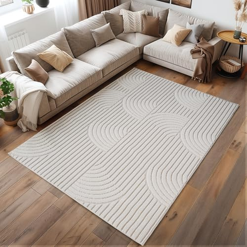 HomebyHome Teppich Läufer 60x110 cm Creme Boho Design Bouclé Schlingenflor Skandi Stil Superweich Robust Pflegeleicht Moderner Flurteppich für Eingangsbereich Schlafzimmer Küche
