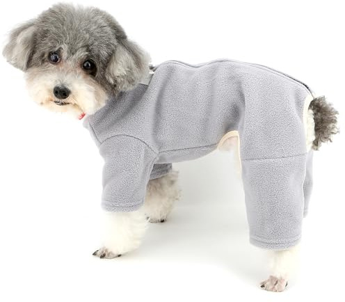 Zunea Hundeoverall mit Reißverschluss für kleine Hunde, warmer Fleece-Welpenpullover, Outfits mit D-Ring, kaltes Wetter, weicher Schlafanzug, Pullover, 4-Bein, Chihuahua, Yorkie, Haustierbekleidung