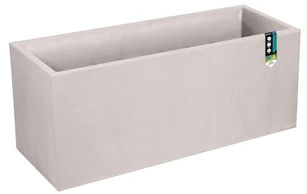 EDA - Jardinière Volcania 98 L - Décor Imitation Pierre - Double Paroi - Zone de Rétention d'eau - Modulable - 99,5 x 39,5 x 43,5 cm - Beige Calcaire