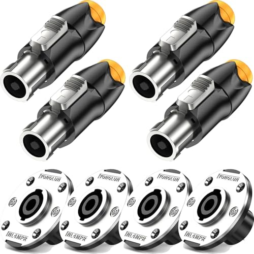 Jumwa 4Sets Speakon Connettore con Twist Lock + 4poli Speakon Presa a Pannello, Set Adattatore Cavo Speakon per NL4FX, NLT4X, Amplificatori