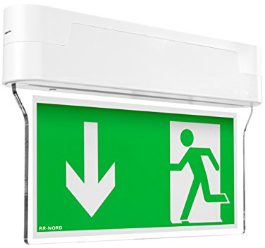 RR-NORD Notleuchte LED IP44 Decke Wand Notbeleuchtung Rettungszeichenleuchte Fluchtwegleuchte Notlicht Brandschutzzeichen Rettungszeichen (Pfeil nach rechts unten)