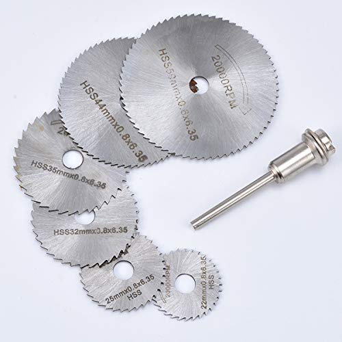 KATUR HSS Mini-Kreissägeblätter-Set, 7 Stück, 22/25/32/35/44/50 mm Durchmesser mit 5,1 cm Schaftschraubdorn für elektrische Schleifmaschine, Drehwerkzeug