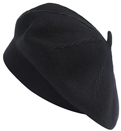 ZLYC Französische Baskenmütze, wendbar, einfarbig, Kaschmir, warme Mütze für Damen und Mädchen