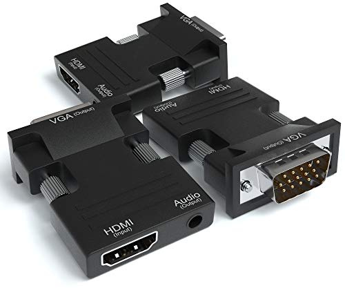 JAMEGA – HDMI auf VGA Adapter 3er Pack 1080P HDTV mit Audio Übertragung Konverter | 3,5mm Audioanschluss | HDMI Buchse zu VGA Stecker für PC, Laptop, Monitor, Beamer UVM.