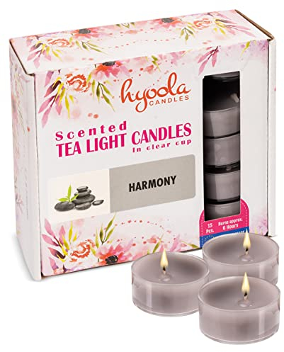 Hyoola Tealight - Lumino in Portacandele Trasparente - Armonía Profumate - Durata 6 Ore - Set da 15 Candele - Made in EU