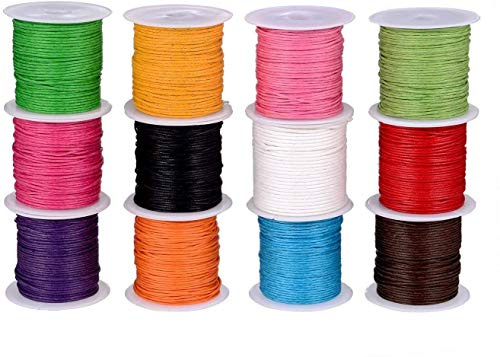 Polyester Schnur,Schmuckbänder 12 Rolls 10m Ø 1mm Mehrfarbig Gewachste Baumwollschnur für Schmuckherstellung DIY Handwerk Machen Halskette Armband Bastelarbeiten