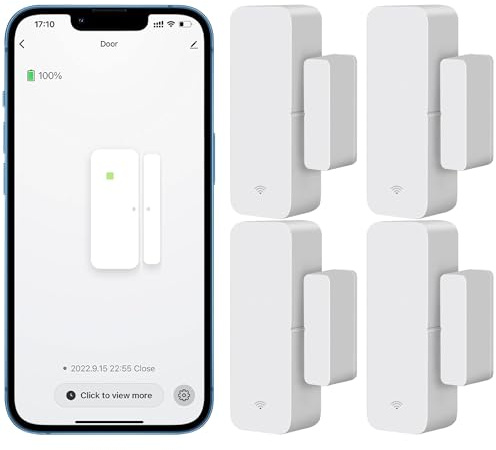 WLAN-Türsensor, intelligenter Tür-Fenstersensor, kabelloser Fenstersensor, Echtzeit Alarm, kompatibel mit Alexa, Google Assistant, Sicherheitstür, Sensor für Geschäftseinbruchalarm (4 Stück)