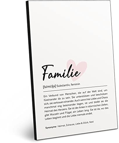 ARTFAVES® Worterklärung Familie (Handschrift) | Definition Bild als Geschenk | Holzschild mit Spruch zum Thema Familie | aus Dicker Holzplatte, benötigt keinen Rahmen
