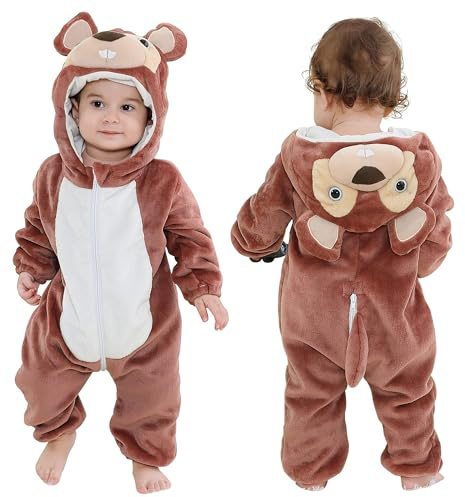 COOKY.D Ragazzine Ragazzi Incappucciato Vestito da Costume Invernale A Maniche Lunghe da Romper per 18-24 Mesi,Scoiattolo