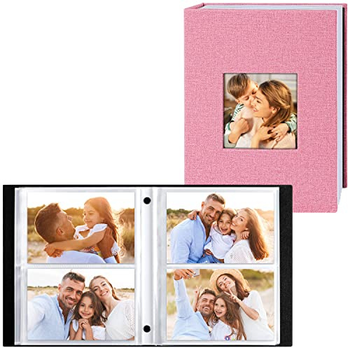 Lanpn Fotoalbum 10x15 200 2 Packungen, Leinen Einstecken Einsteckalbum für Querformat Fotos Bilder Rosa