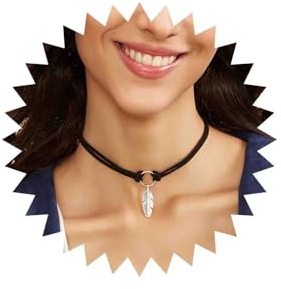 Dervivea Boho Feder Choker Halskette Schwarz Geschichtet Leder Halskette Silber Blatt Anhänger Halskette Choker Retro Kreis Link Halskette Kette Schmuck Für Frauen Und Mädchen